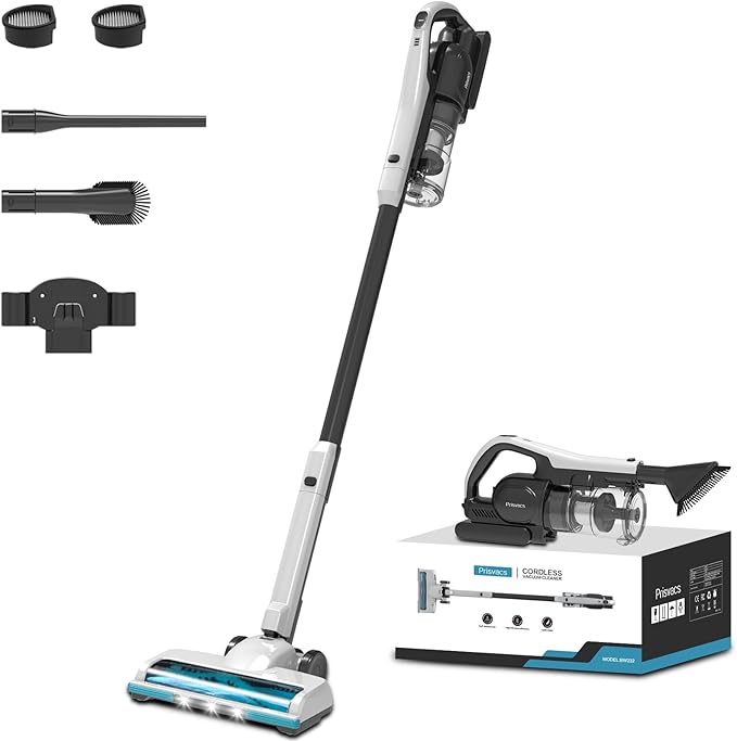 Privacs Cordless Vacuum Cleaner, 25Kpa Powerful Suction Ultra-Lightweight Stick Vacuum, Self-Standing, Anti-Tangle, Fast Charging Vacuum Cleaner for Home Hard Floors, Carpets, Pet Hair
