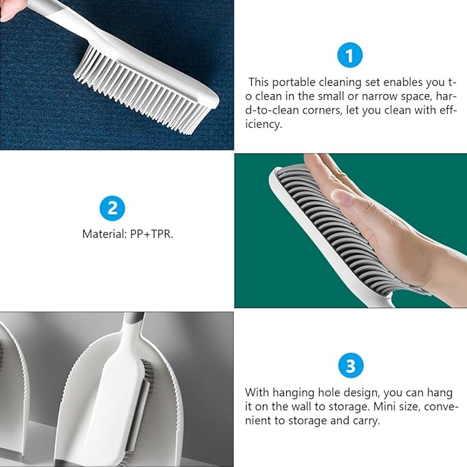 2 Pcs Multi-use Broom and Dustpan Set with Hard Bristles, Mini Cleaning Tools for Home and Kitchen Dust Removal, Practical Handheld Sweeping Accessories