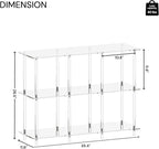 Acrylic Horizontal Bookshelf, 11.6" D x 35.4" W x 26.5" H, 3-Tier Clear 6 Cube Organizer Bookcase, Open Low Book Shelf for Home Office, Living Room, Bedroom, Modern, Easy Assembly