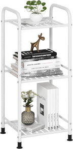 JSB 3 Tier Narrow Bathroom Shelving Unit, Kitchen Storage Rack Organizer Metal Corner Shelf for Living Room Laundry Pantry (Matte White, 3 Tier)