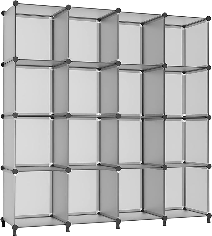 AWTATOS Cube Storage Organizer, 16 Cube Closet Organizer, Stackable Storage Cube Shelves, DIY Portable Closet Clothes Organizer Shelving for Bedroom, Closet, Wardrobe, Bathroom, Grey