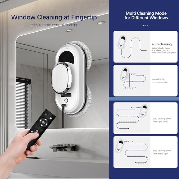 Window Cleaning Robot – Automatic Smart Glass Cleaner with Advanced AI, Remote Control, Strong Suction 5600 Pa, for Home and Office – Efficient, Safe, and Quiet Operation