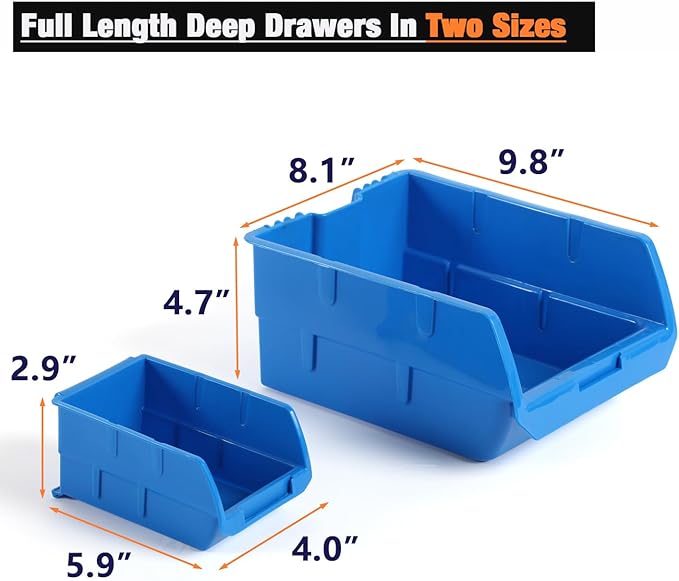 Wallmaster Wall Mounted Storage Bins, Wall Storage Bins Parts Rack 10 Bins&3 Rails Wall Mount Tool Organizer Hardware Storage Organizer (Blue)