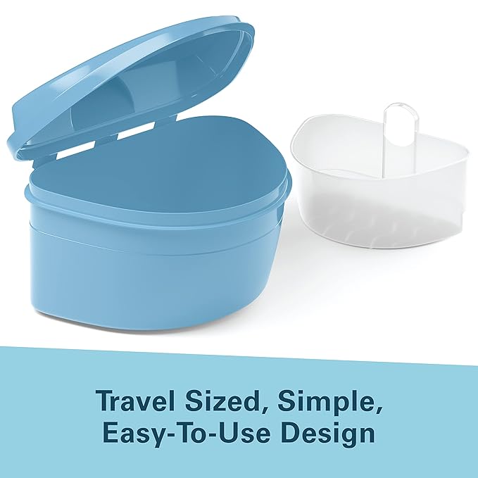 Denture Bath Case and Retainer Case, Denture Bath Cup for Invisalign Retainers Mouthguards Dentures Cleaner Kit with Strainer Spill-Free Portable Retainer Cleaner Case by M3 Naturals
