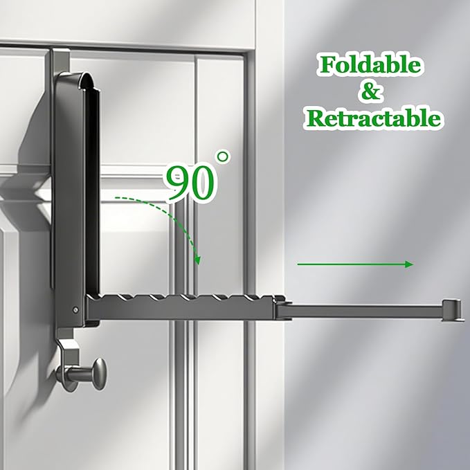 2 Pack Over The Door Hanger Folding Clothes Drying Rack,Fit Door up to 1-3/4" Optimal,Collapsible Foldable Hanging Coat Rack w/Retractable Rod,Clothing Hanger Hook for Laundry Room (Gun Gray)