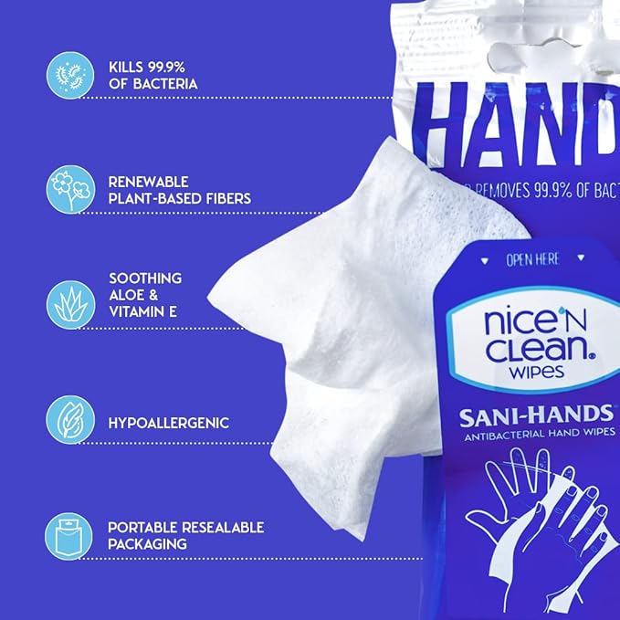 Nice 'N CLEAN Sensitive Skin Wet Hand Wipes 90ct (8-Pack) | Infused with Aloe | Hypoallergenic Wipes More Effective than Gel