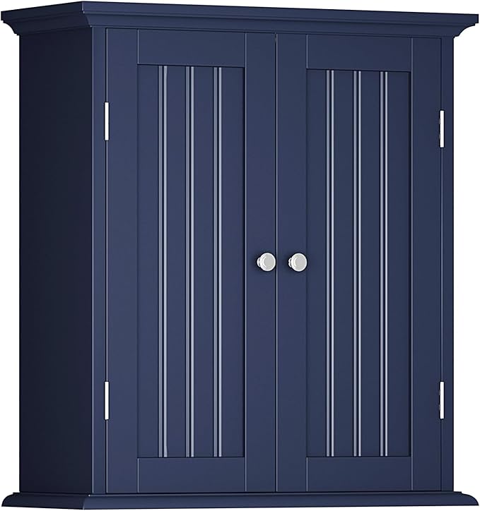ChooChoo Bathroom Wall Cabinet, Over The Toilet Space Saver Storage Cabinet, Medicine Cabinet with 2 Door and Adjustable Shelves, Cupboard, Navy Blue