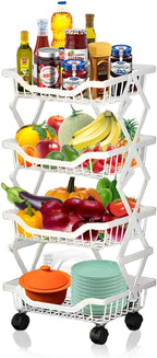 Rolling Rack Storage Cart, Foldable Metal Organizer with casters, Multi-Level Shelf for Kitchen, Office, Laundry, White 4-Tier 14.17" L x 10.71" W x 29.5" H