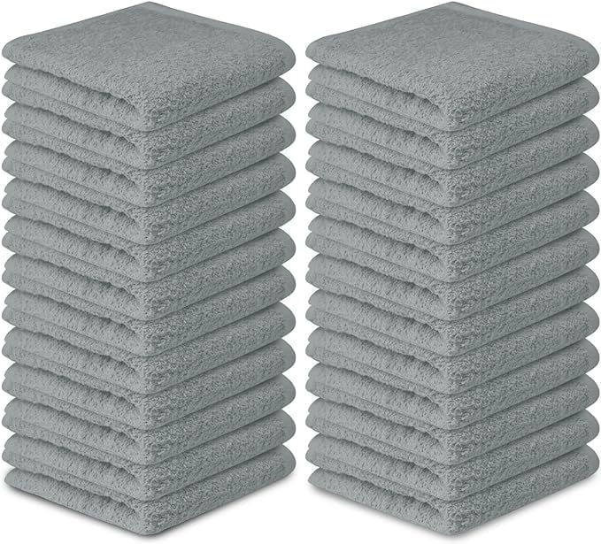 Softolle 100% Cotton Washcloths 60 Pack (12x12 Inches) Soft, Highly Absorbent Washcloth, Face Towels, Wash Cloths for Face, Ring Spun, Bulk Pack (Silver Grey)