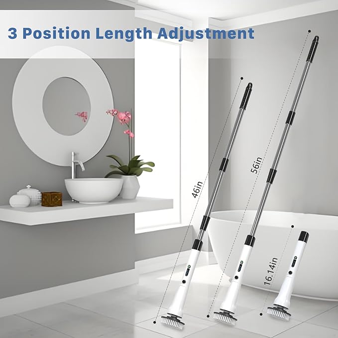 Electric Spin Scrubber, Hillyfe Power Shower Cleaning Brush with 7 Replaceable Brush Heads, IPX7 Waterproof, 2 Speeds (300/400 RPM) Electric Scrubber with Wall Mount Hook for Bathtub, Floor