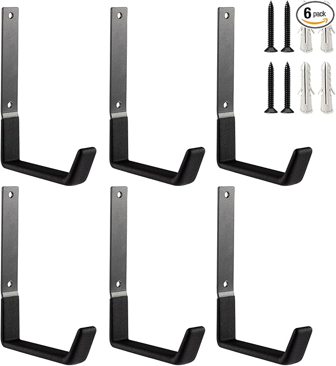 Heavy Duty Steel Garage Hooks, Garage Storage Utility Hooks, Garden Tool Organizer, Steel Wall Mount Hooks, (6, Large)