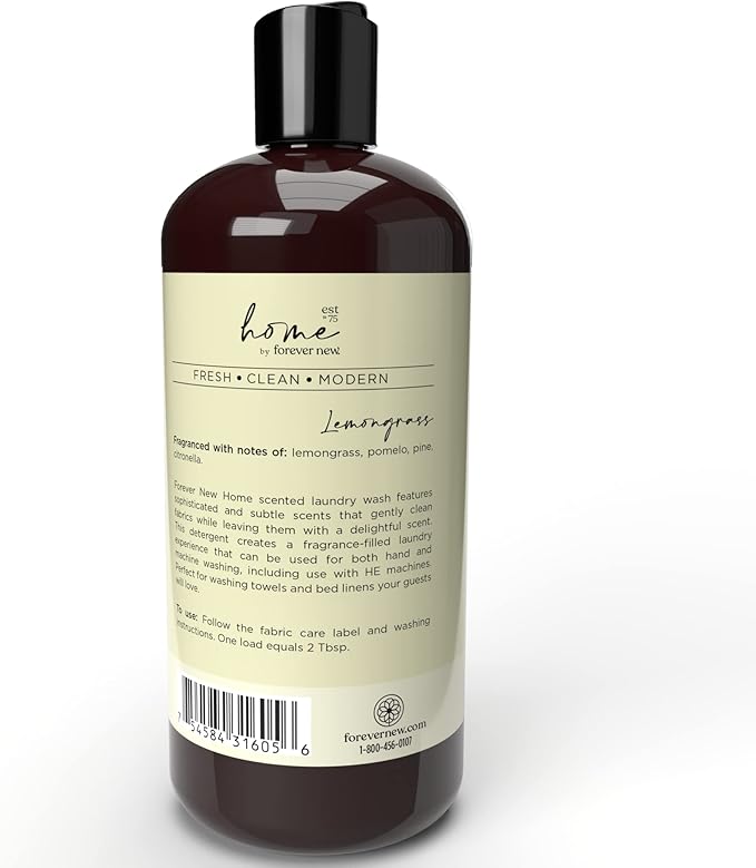 Home by Forever New – Scented Liquid Laundry Detergent, Lemongrass, 16 Fl Oz – Perfect for Washing Towels, Bed Linens, Clothing, and More