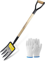 Garden Fork, 4-Tine Spading Digging Fork, Pitch Fork-45Inch, Forged Steel Y-Grip, Wood Handel