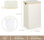 iEGrow Laundry Basket with Lid, 110L Large Laundry Hamper with Handle and Lid, Collapsible Clothes Basket Organizer with Removable Inner Bag for Clothes Toys Towels - Beige