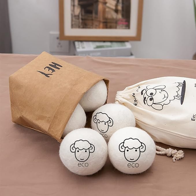 6-Pack Wool Dryer Balls Reusable Laundry Balls for Dryer Natural Fabric Softeners and Wrinkle Release, Organic and Eco Wool Dryer Ball for Pet Hair Removal, Dryer Sheets, Drying Ball