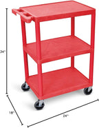 Luxor HE34 Utility Cart (Pack of 10) 3 Shelves Structural Foam Plastic - Red