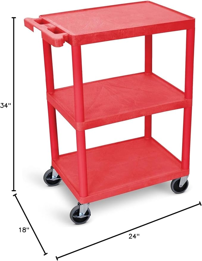 Luxor HE34 Utility Cart (Pack of 10) 3 Shelves Structural Foam Plastic - Red