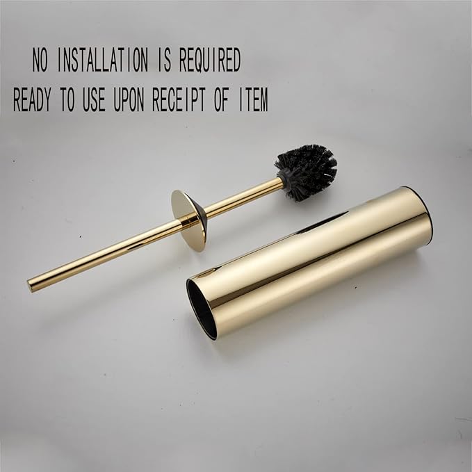 Freestanding Luxury Toilet Brush 304 Stainless Steel Toilet Brush and Holder 19-Inches Tall Round Rust Resistant Anti-Odor and Easy to Clean with Polished Gold Finished