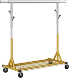 Gewudraw Rolling Clothes Rack Load 530lbs,Heavy Duty Garment Rack With Sturdy Wheel And Shelves, Adjustable Portable Hanging Rack For Clothes, Gold