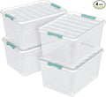 Vababa 80 L Large Plastic Storage Tote with Latch Lids, 4-Pack Clear Plastic Storage Bin with Wheels
