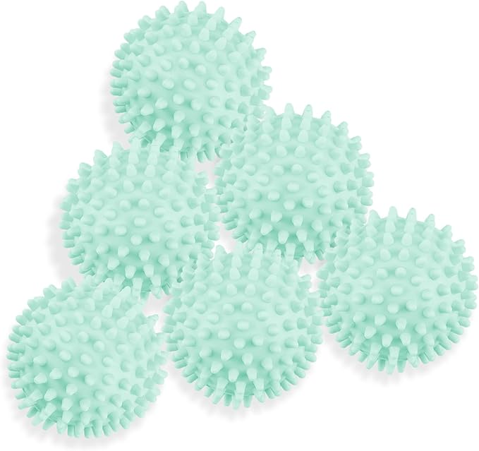 6 Pack Laundry Balls for Dryer, Dryer Balls Laundry Reusable, Dryer Ball Plastic Pellet Packs for Fabric Soften, Reduce Wrinkle and Less Static Cling-Green