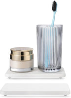 Water Absorbing Stone Tray for Sink | Quick Drying Diatomaceous Earth Coasters | Soap Dish Holder & Toothbrush Holder for Bathroom Counter | Hand Soap & Plant & Toiletries | White 2 Pack