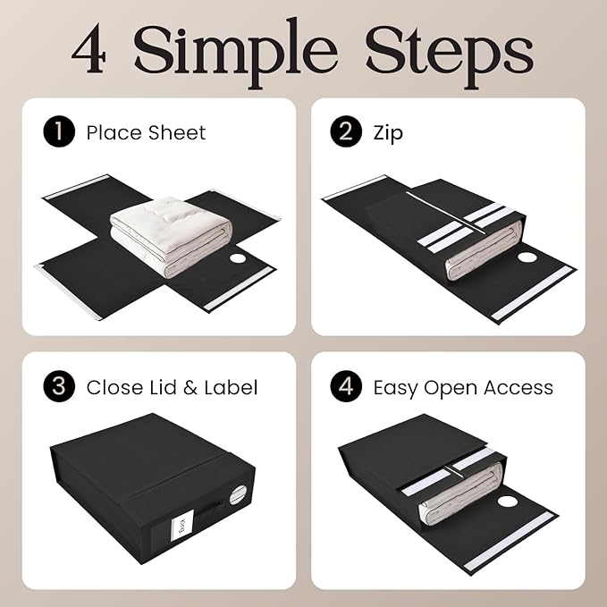 2 Pack Bed Sheet Organizer and Storage, Foldable Storage Bed Sheet Organizer for Linen Closet with Viewing Window & Label for Bedding Sheets & Blankets (Queen & King Size) Black