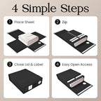 4 Pack Bed Sheet Organizer and Storage, Foldable Storage Bed Sheet Organizer for Linen Closet with Viewing Window & Label for Bedding Sheets & Blankets (Queen & King Size) Black