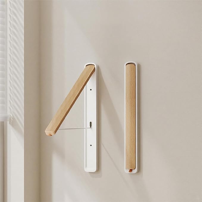 Retractable Wall Mounted Drying Rack - Foldable Clothes Hanger in Walnut or Oak Color for Laundry Room, Closet & Balcony (Oak, 1 Rack)