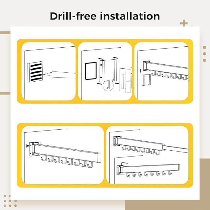 Varku Clothes Drying Rack,Laundry Hanger Wall Mount,Space Saver Retractable Clothes Rack,Folding Wall Hanging Clothes Hanger,3-Fold Metal Clothes Rack with 18 Hooks for Balcony Laundry Bathroom
