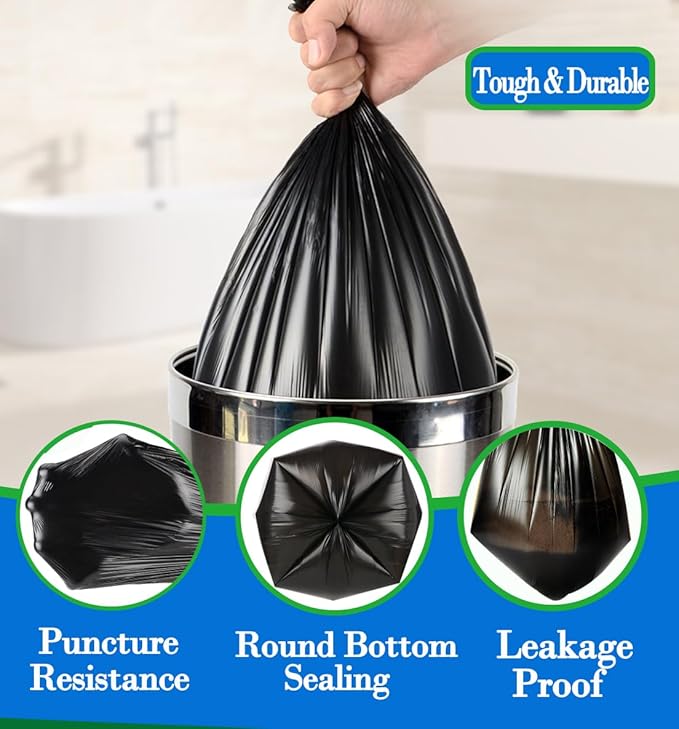6 Gallon 70 pcs Black Trash Bags Strong Black Garbage Bags, Bathroom Trash Can Bin Liners, Plastic Bags for Office Home Kitchen, Fit 6 gallon,7 gallon Waste Basket Liner 6,7 Gal(6G70-Black)