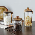 ANSQU 34oz Glass Jar with Wooden Lid & Spoon, Food Storage Containers Coffee Jar Coffee Grounds Container, Food Storage Canister, Kitchen Pantry Storage Container