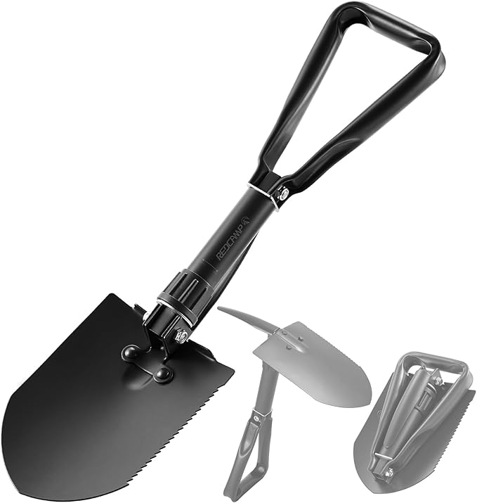 REDCAMP 23" Survival Folding Camping Shovel w/Cover,Portable Shovel with High Manganese Steel, Tactical Entrenching Tool Tri-fold Handle Shovel for Camping Hiking Sand Mud Snow Beach, Black 2.5Lbs