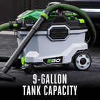 EGO Power+ Shop Vacuum Wet Dry, Car Vac, Portable Cordless Cleaner, 9 Gallon 110 CFM, Includes 56V 5.0Ah Battery and Charger - WDV0904
