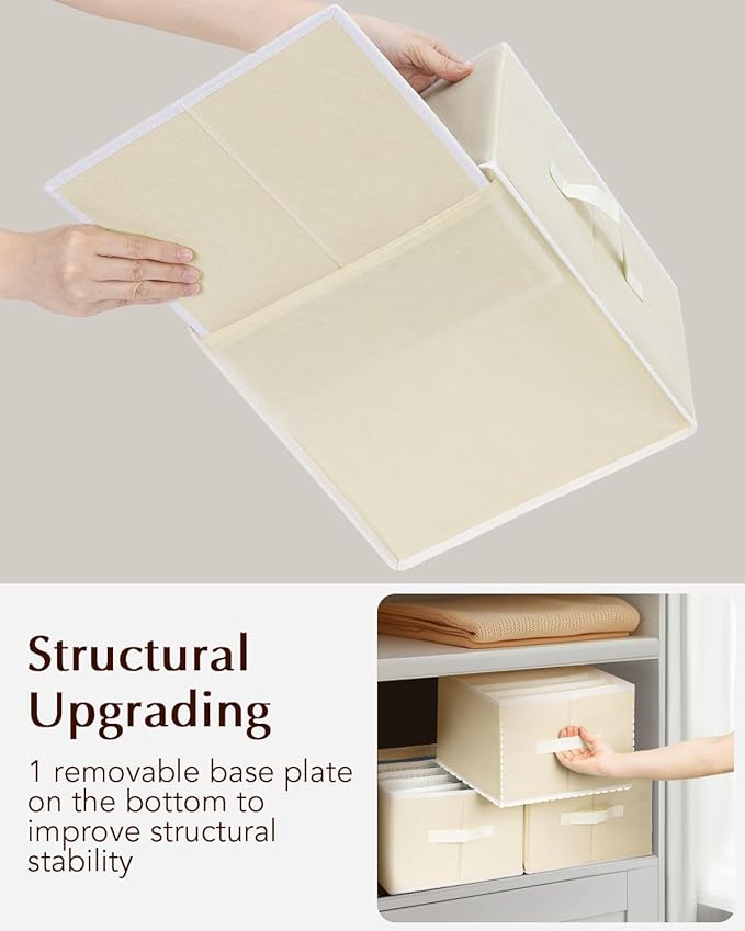Clothes Organizers and Storage - Fabric Jeans Organizer with Handles, Foldable Drawer Dividers for Clothes, Closet Shelf Organizer for Shirts, Bra, Sweater, Scarf, 6 Pack, Pale Yellow
