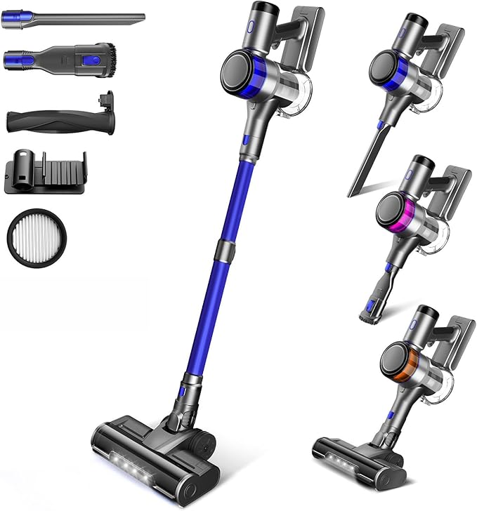 Dzaki S9X Vacuum Cleaners for Home,400W 45KPa Cordless Stick Vacuum Cleaner,Up to 55 Mins Runtime,Smart Induction Auto-Adjustment,Rechargeable Battery Vacuum Cordless for Carpet Floor Pet Hair(Navy)