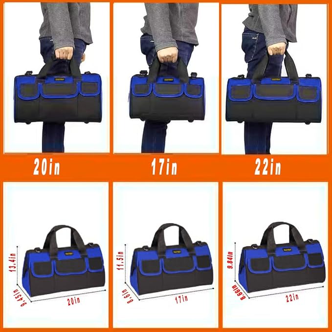 FASTECH 20 Inch Heavy Duty Tool Bag with Wide Mouth for Tool Storage,Carrier and Organizer,Tool Bag for Men/Women, Wide Mouth Tool Bag with Inside Pockets (20 Inch)