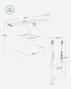 SONGMICS Clothes Drying Rack, with Sock Clips, Metal Laundry Rack, Foldable, Space-Saving, Free-Standing Airer, with 2 Height-Adjustable Gullwings, Indoor Outdoor Use, White and Green ULLR052C01