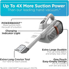BLACK+DECKER Dust Buster Hand Held Vacuum Cordless Rechargeable, Portable Vacuum for Car, Extended Runtime, Powerful Suction, Extra Long Crevice Tool, AdvancedClean+ (HHVK320J10)