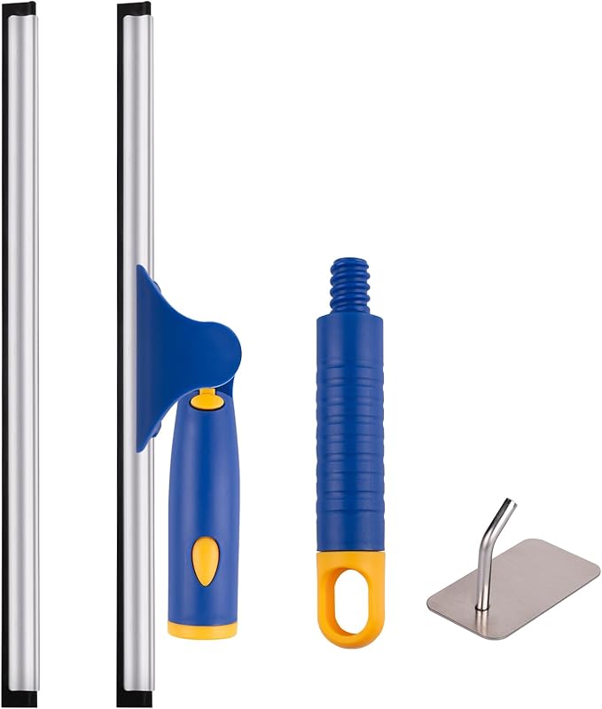ITTAHO Shower Squeegee for Glass Doors, All-Purpose Anti-Slip Window Squeegee with 2 Blades, Window Cleaner Tool for Shower Doors, Windows, Bathroom and Car Windshields