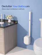 LFBEAR Disposable Toilet Brush Wand, Wall Mounted Toilet Cleaner Kit with Holder, 12 Refills Replacement Heads for Bathroom Cleaning