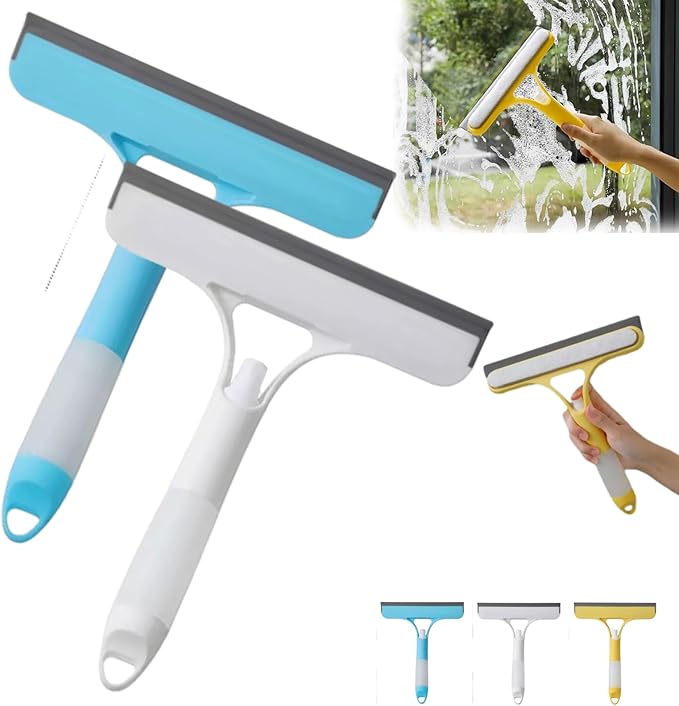 3 in 1 Window Cleaning Scraper, 2025 New Multi-Function Glass Cleaner Squeegee Tool for Shower Glass, Tile, Mirror Cleaning, All-Purpose Spray Function Brush with Ergonomic Handle (2pcs-A)