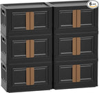HAIXIN Storage Bins with 6 Lids - 8.4 Gal Closet Cabinet 6 Pack Plastic Stackable Organizers with Front Opening Door Black Foldable Storage Box for Home Garage Office Craft