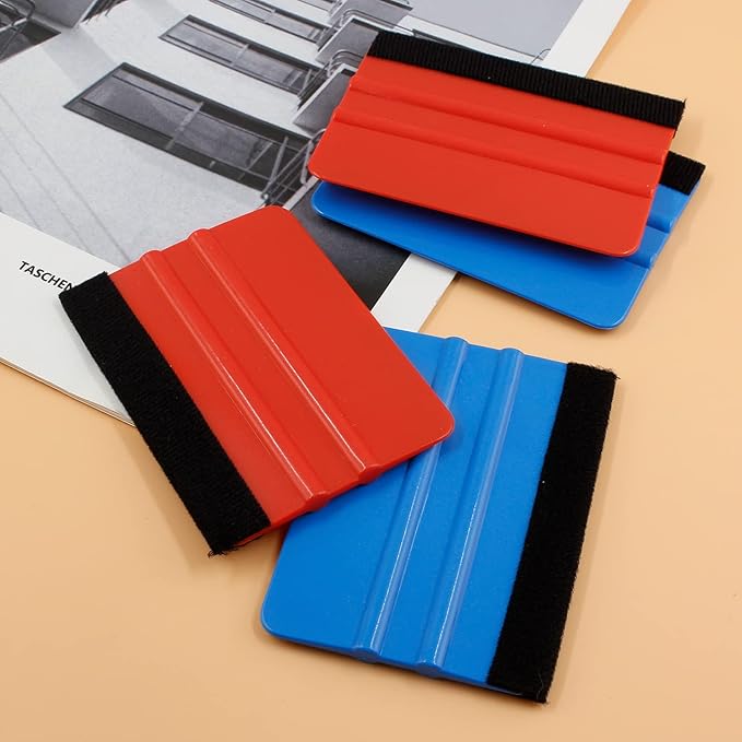 4Pcs Plastic Felt Edge Squeegee Tool Vinyl Squeegee 4 Inch for Window Tint, Wallpaper, Decal Sticker, 2 Blue & 2 Red