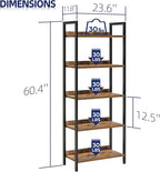 NUMENN Bookshelf, 5 Tier Bookshelves, Home Office Bookcase Shelf Storage Organizer, Free Standing Storage Shelving Unit for Bedroom, Living Room and Home Office, Vintage
