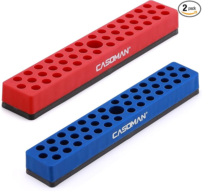 CASOMAN 2PCS 1/4" Hex Bit Organizer with Magnetic Base - Red & Blue, 86 Hole Bit Organizer with Strong Magnetic Base, Magnetic Bit Organizer for Your Specialty