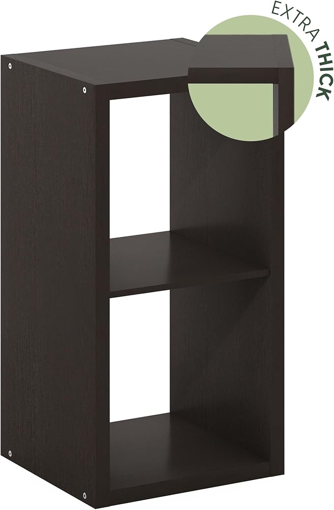 Furinno Cubicle Open Back Decorative Cube Storage Organizer, 2-Cube, Black Dark Oak