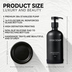 Glass Soap Dispenser Set by Janxin,Bathroom Soap Dispenser Set with Ceramic Tray,Luxury Bathroom Accessories,Modern Kitchen Decor (Black(Dish Soap))
