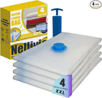 4 Mega Jumbo XXL Vacuum Storage Bags with Pump, Supersized Compression Space Saver for Comforter, duvet, Bedding, Blanket storage, Vacuum Seal Bags for Clothing, Durable Safe Poly Material