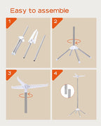 Clothes Drying Rack Foldable, 59 inch Tripod Laundry Drying Rack Indoor with Rotating Clothes Rail for 27 Pieces of Clothes, Space Saving, Stainless Steel, White and Silver CDR001W01